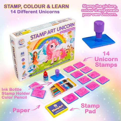 Ratna's Stamp Art Unicorn Theme, Art & Craft Creative Fun for Kids - Stamping & Colouring Set DIY Kit for Boys & Girls