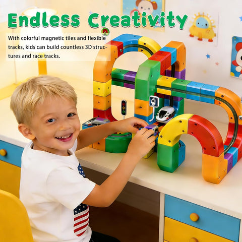 Magnetic Train Track Set,Electric Train Set Building Toy Train Track Gravity-Defying STEM Learning Fun Gift (81)