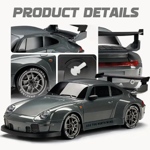 RC Drift Car 1:24 Scale 4WD | 20KM/H High-Speed Remote Control Car with LED Lights | 2.4GHz Rechargeable Drift Racing Car with Extra Tires & Cones