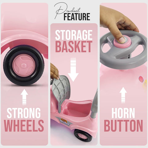 Monkey Manual Push Ride On Car for Kids 2 Years, Baby Car with Steering non-musical  Birthday Gift for Baby Boy & Girl, Under Seat Storage & Safety Backrest