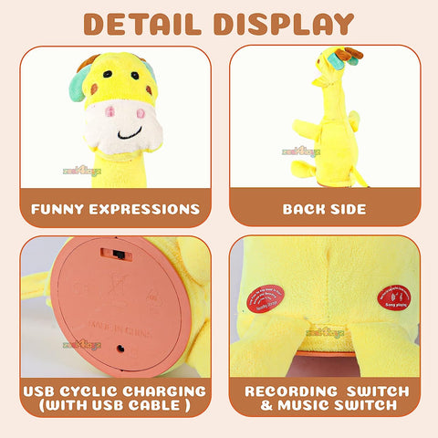 Dancing Cactus Talking Toy, Dancing Animal Giraffe Plush Toy Wriggle & Singing Recording Repeat What You Say Funny Education Toys for Babies Children Playing - Yellow