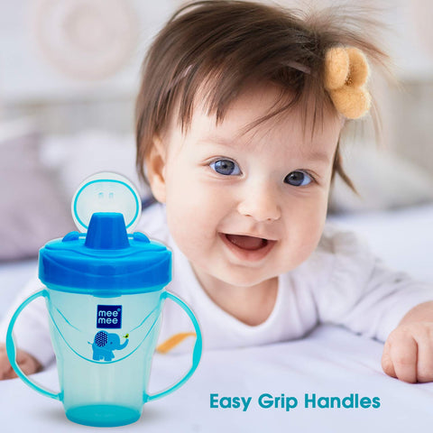 Mee Mee Plastic Easy Grip BPA-Free Anti Spill Sipper Cup with Twin Handle Spout for Baby (Blue, 180ml)