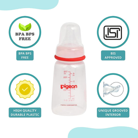 Pigeon Peristaltic Baby Nursing/Feeding Bottle KPP Nipple S,For 0+ Month Babies,BPA Free,BPS Free,Square Base,Red,120 ml