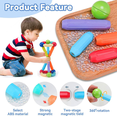 Magnetic Sticks 66 Pcs Building Blocks For Kids Big Magnetic Toys For Kids Girls Boys Toddlers Age 3 4 5 6 7 8 9 Years- Educational Stem Learning Magnet Stick With Balls Game Set,Multicolor