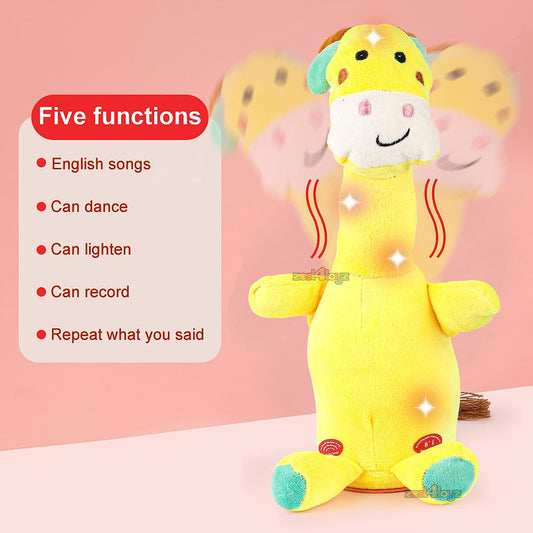 Dancing Cactus Talking Toy, Dancing Animal Giraffe Plush Toy Wriggle & Singing Recording Repeat What You Say Funny Education Toys for Babies Children Playing - Yellow