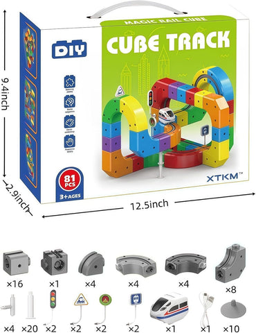 Magnetic Train Track Set,Electric Train Set Building Toy Train Track Gravity-Defying STEM Learning Fun Gift (81)