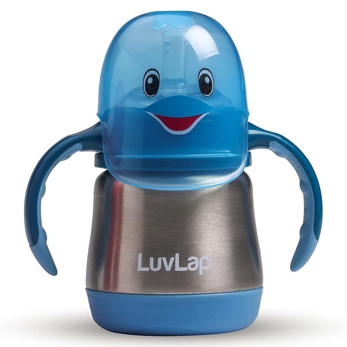 LuvLap 3 in 1 Baby Steel Sipper, Made of Rust Free SS304 Stainless Steel, Ergonomic Handle, Spout & Weighted Straw, Blue, 3M+, 240 ml