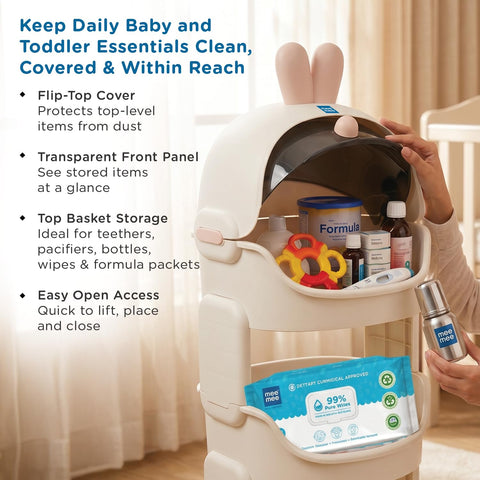 Astro Buddy Storage Organizer | 30L Kids Storage Cabinet with Dust-Proof Cover | PP Plastic Toy Organizer with Lockable Wheels | Space-Saving Nursery Storage