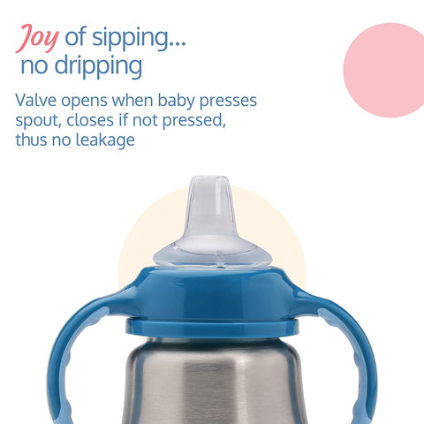 LuvLap 3 in 1 Baby Steel Sipper, Made of Rust Free SS304 Stainless Steel, Ergonomic Handle, Spout & Weighted Straw, Blue, 3M+, 240 ml