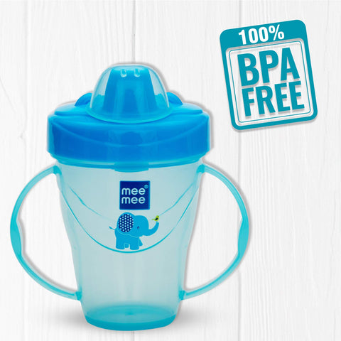 Mee Mee Plastic Easy Grip BPA-Free Anti Spill Sipper Cup with Twin Handle Spout for Baby (Blue, 180ml)