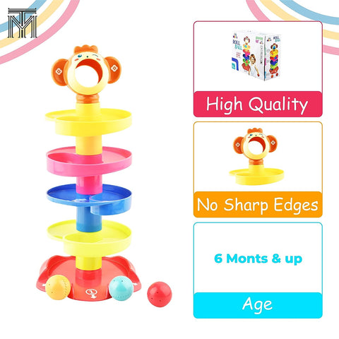 5 Layers Swirling Ball Ramp Roll Ball Toy for Baby Kids | Drop and Go Ball Stack and Toss Game with 3 Balls | Plastic | Multi Color | for Toddlers