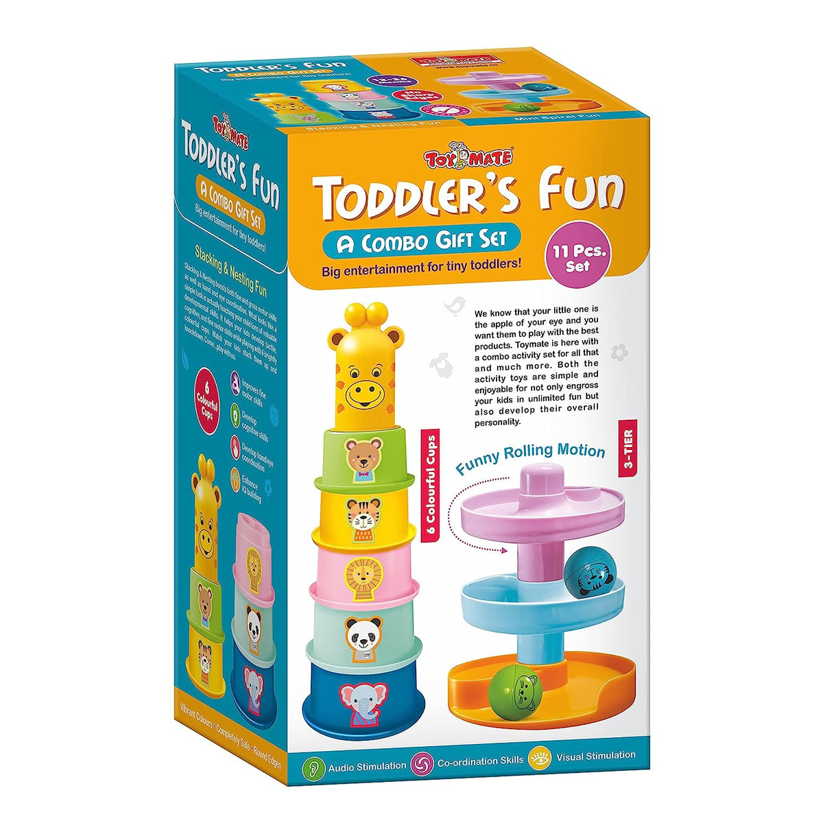 Toymate Stacking Cups with Giraffe & Rolling Ball Fun Tower - Toddler's Game Combo of 11 pcs Gift Set