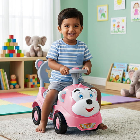 Monkey Manual Push Ride On Car for Kids 2 Years, Baby Car with Steering non-musical  Birthday Gift for Baby Boy & Girl, Under Seat Storage & Safety Backrest