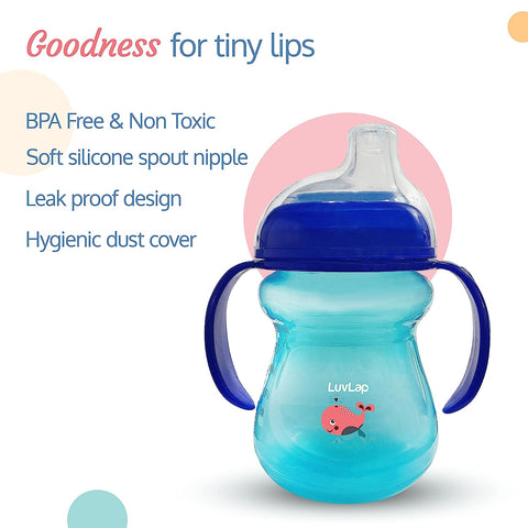 LuvLap Mobby Little Spout Sipper, BPA Free, 240 ml, 6m+ (Blue), Plastic, Silicone