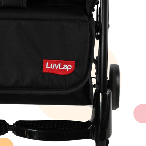 Luvlap Sunny Stroller/Pram with Reversible Handlebar, 5 Point Harness, 3 Level Recline Adjustment, Compact and Easy Fold, for Newborn Baby/Kids, 0-3 Years (Black)