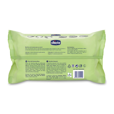 Chicco Baby Moments Soft Cleansing Baby Wipes, Ideal for Nappy, Face and Hand, Dermatologically Tested, Paraben Free, Fliptop Pack (72 Sheets), White