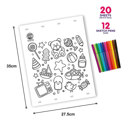 RATNA'S Doodle Art Colouring Kit - 20 Sheets & 12 Sketch Pens - Fun and Educational Colouring Set for Kids and Adults - Doodle Animal & Bird...