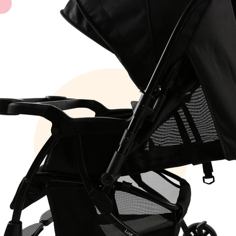 Luvlap Sunny Stroller/Pram with Reversible Handlebar, 5 Point Harness, 3 Level Recline Adjustment, Compact and Easy Fold, for Newborn Baby/Kids, 0-3 Years (Black)