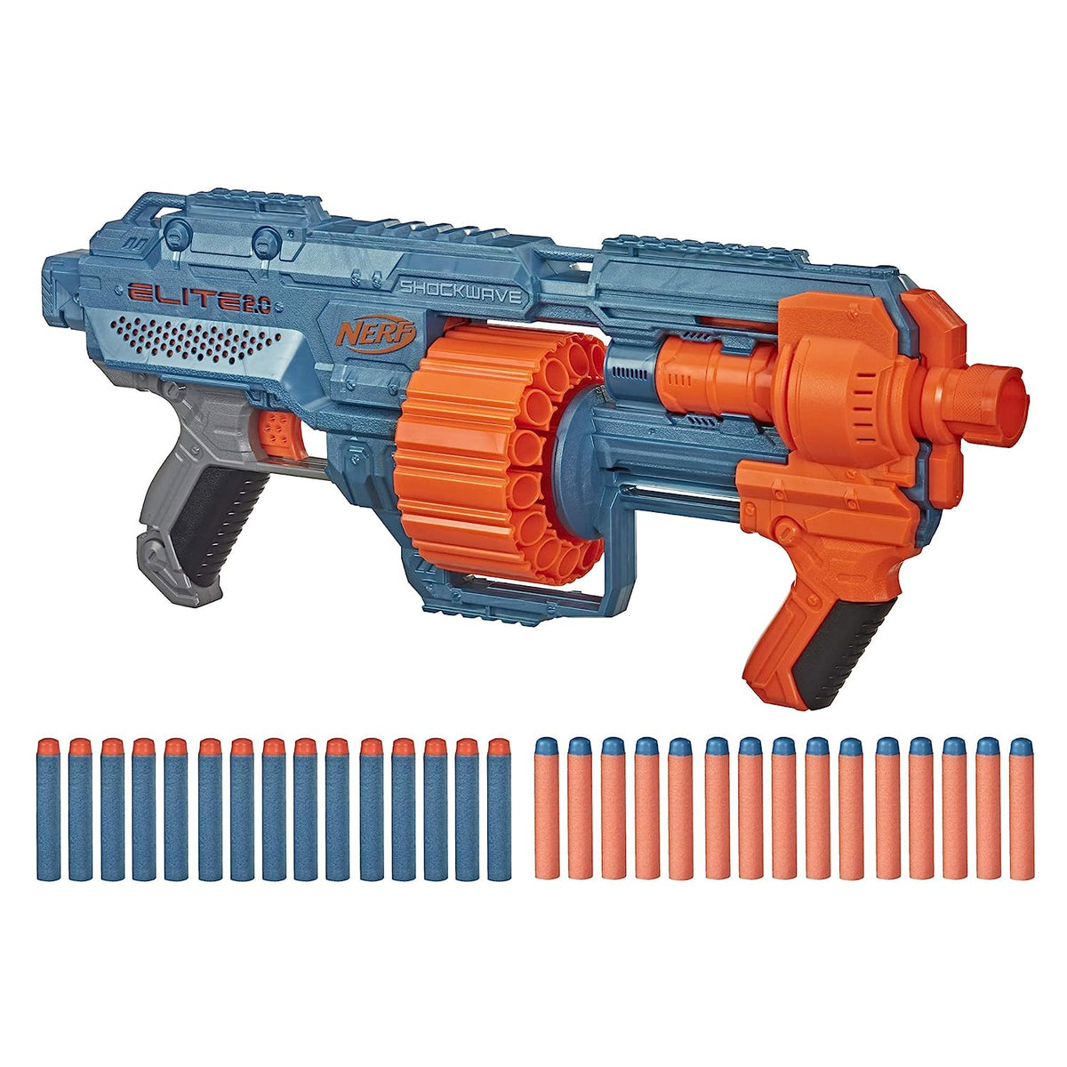 Nerf Elite 2.0 Shockwave RD-15 Toy Blaster, Official Nerf 30 Darts, Nerf 15-Dart Rotating Drum, Pump-Action, Toys for Kids, Teens, and Adults, Boys and Girls, Outdoor Toys