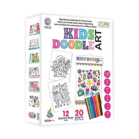 RATNA'S Doodle Art Colouring Kit - 20 Sheets & 12 Sketch Pens - Fun and Educational Colouring Set for Kids and Adults - Doodle Animal & Bird...