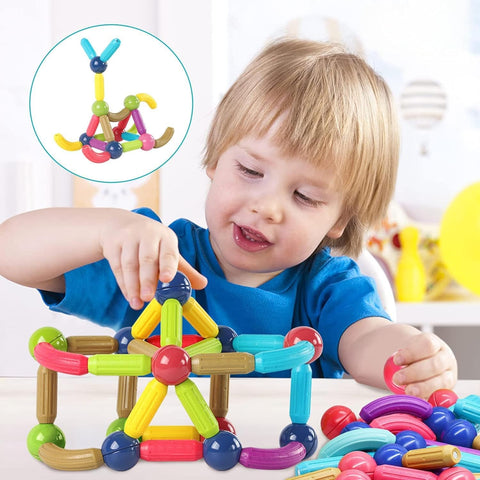 Magnetic Sticks 66 Pcs Building Blocks For Kids Big Magnetic Toys For Kids Girls Boys Toddlers Age 3 4 5 6 7 8 9 Years- Educational Stem Learning Magnet Stick With Balls Game Set,Multicolor