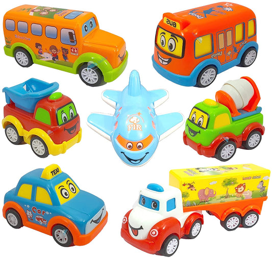 Kids Pull Back Vehicles, Push and Go Crawling Toy Car for Kids & Children (Set of 7 Pcs)