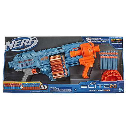 Nerf Elite 2.0 Shockwave RD-15 Toy Blaster, Official Nerf 30 Darts, Nerf 15-Dart Rotating Drum, Pump-Action, Toys for Kids, Teens, and Adults, Boys and Girls, Outdoor Toys