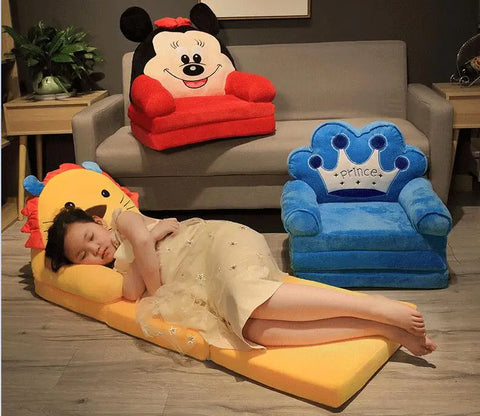 KITTY Foldable Kids Sofa, Plush Children Couch Backrest Armchair Bed With Pocket, Cartoon Upholstered 2 In 1 Flip Open Couch Seat For Infant Toddler