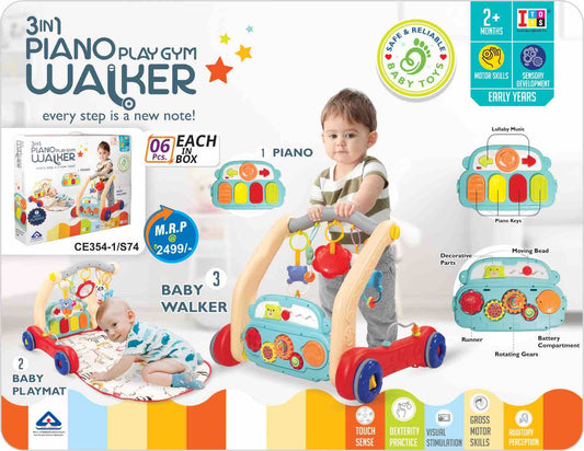 Itoys 3 in 1 Piano Play Gym Walker - Multicolor