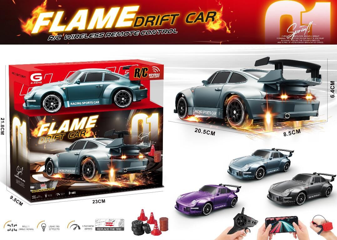RC Drift Car 1:24 Scale 4WD | 20KM/H High-Speed Remote Control Car with LED Lights | 2.4GHz Rechargeable Drift Racing Car with Extra Tires & Cones