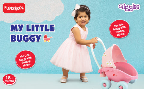 Funskool Giggles - My Little Buggy in Beautiful Pink Shade, Push & Drive Buggy, Encourages Walking and Pretend Play,18 Months & Above, Infant & Pre-School Toy.