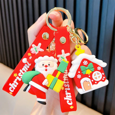 Premium Quality 3D Christmas Keychain with (Self Adhesive Hook) (Pack of 2 )(Random Design)