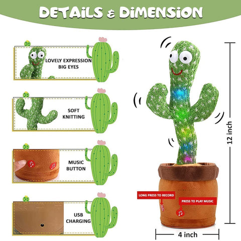 KIDFUNS Dancing Cactus Talking Toy, Cactus Plush Toy, Wriggle & Singing Recording Repeat What You Say Funny Education Toys for Babies Children Playing