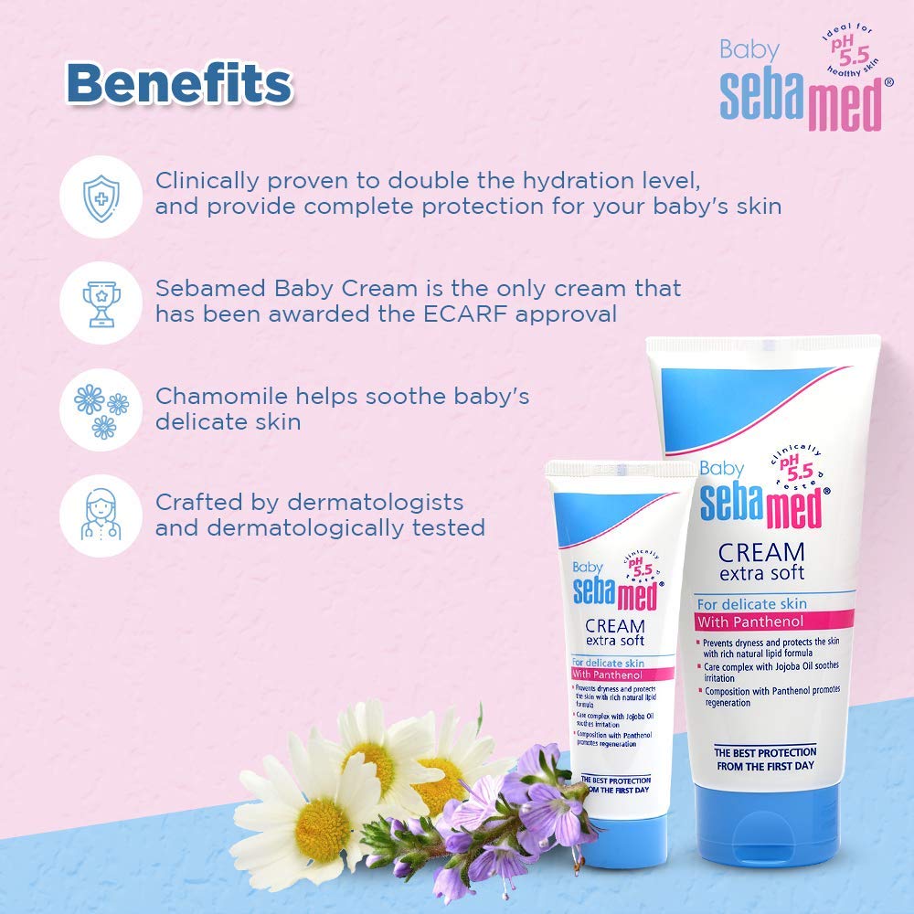 Sebamed Baby Cream Extra Soft 200m|Ph 5.5| Panthenol and Jojoba Oil|Clinically tested| ECARF Approved